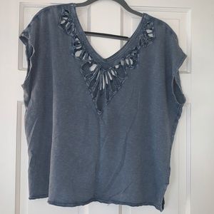 Blue cut out free people short sleeve shirt